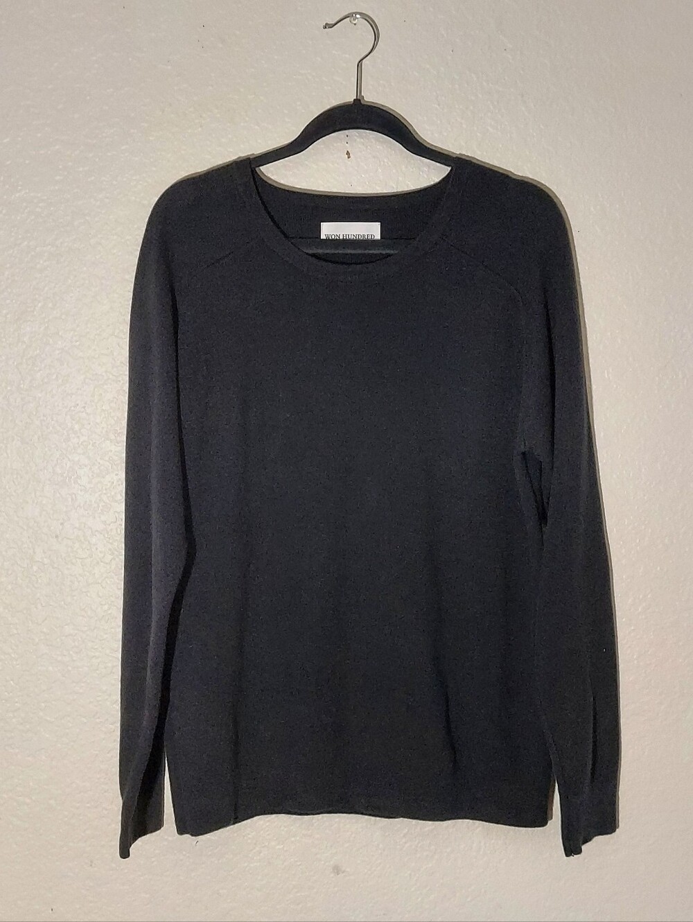 WON HUNDRED Black Cotton Kantner Crewneck Long Sleeve Knit Sweater Men's Size L